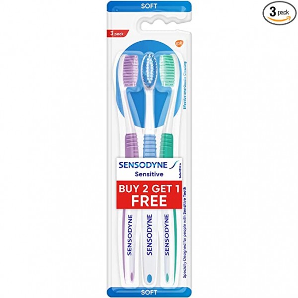 Sensodyne Toothbrush: Sensitive tooth brush with soft rounded bristles, 3 pieces (Buy 2 Get 1 free)