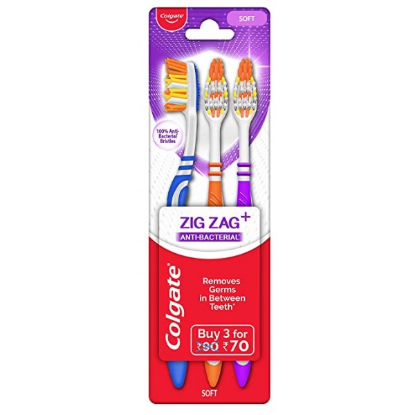 COLGATE ZIG ZAG ANTI BACTERIAL REMOVES GERMS IN BETWEEN TEETH BUY 3 FOR 70RS
