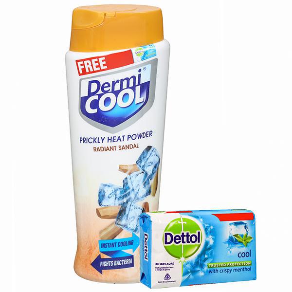 Dermi Cool Radiant Sandal Prickly Heat Powder (Free Dettol Soap 125 g) 90G