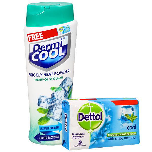 Dermi Cool MENTHOL REGULAR Prickly Heat Powder (Free Dettol Soap 125 g) 90G