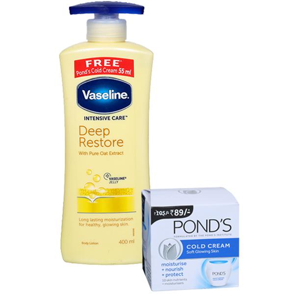 Vaseline Intensive Care Deep Restore Body Lotion (Free Ponds Cold Cream 55 ml) 400 ml