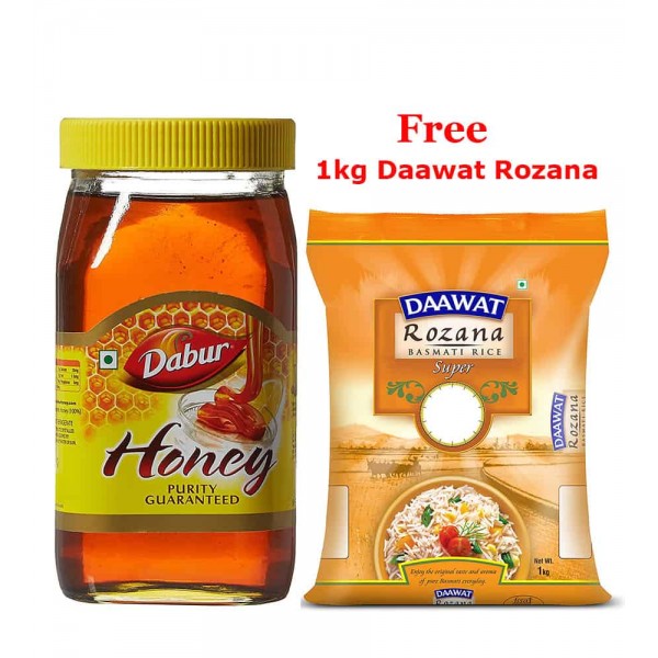 Dabur Pure Honey, (1Kg + Free Daawat Rozana Basmati Rice)
