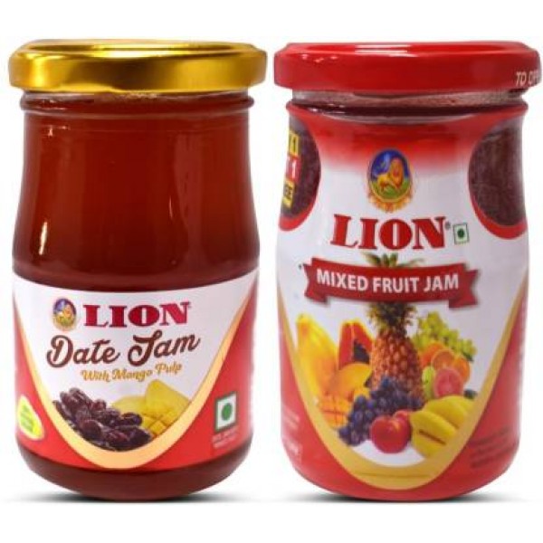 Lion Mixed Fruit Jam and Date Jam with Mango Pulp 250g + 250grm (Pack of 2)