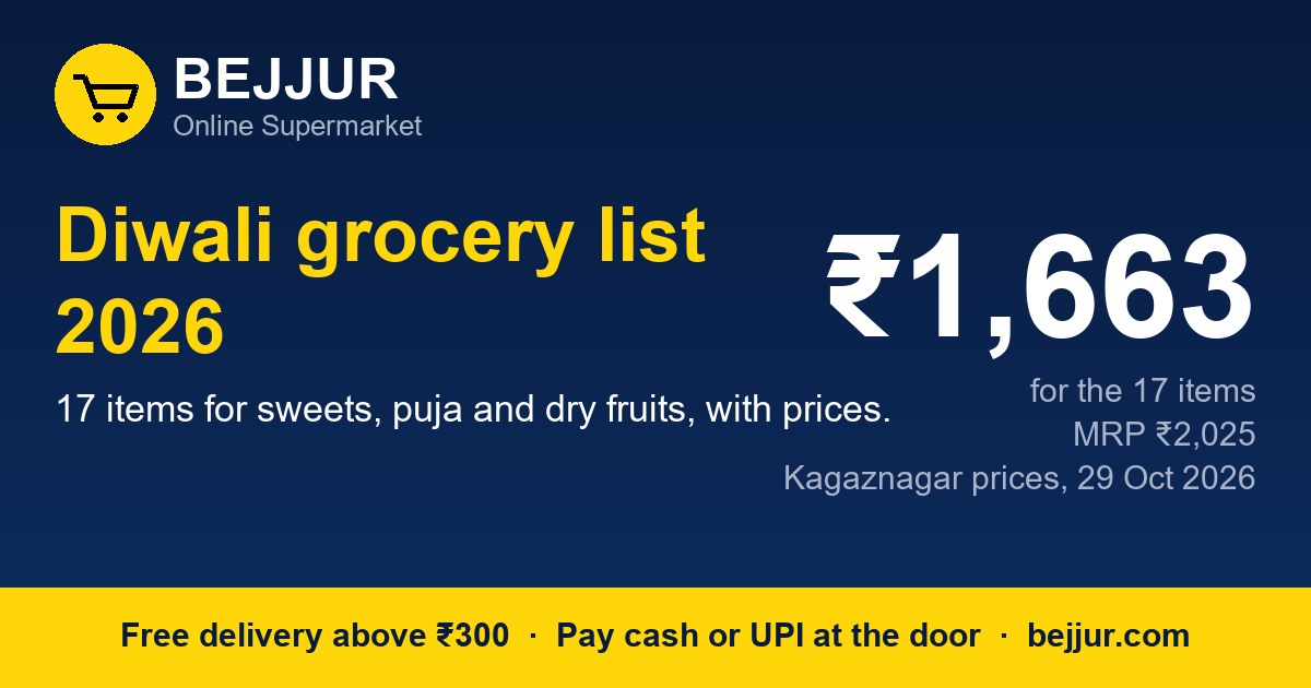 Diwali grocery list 2026: sweets, puja items and dry fruits, with today's prices