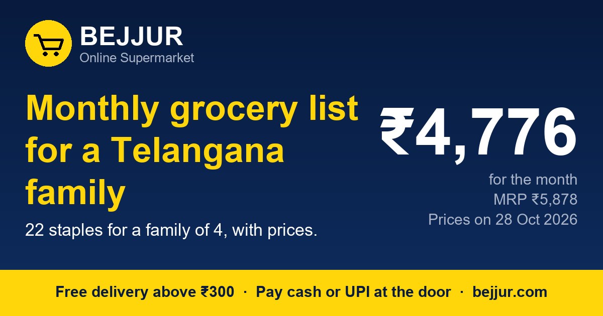 Monthly grocery list for a Telangana family (with today's prices)