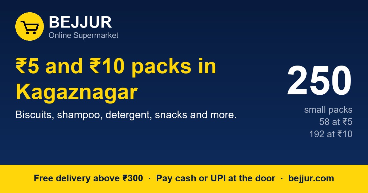 Rs 5 and Rs 10 packs you can order in Kagaznagar: biscuits, shampoo, detergent and snacks