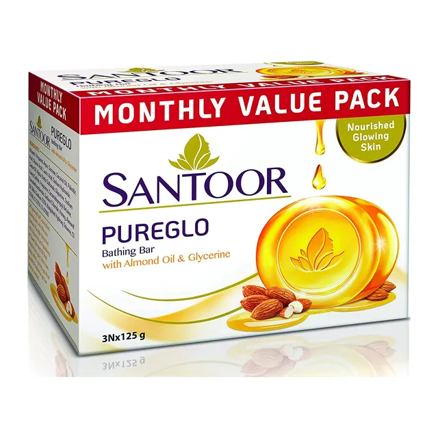 Santoor Pureglo Bathing Bar with Almond Oil and Glycerine Pack of 3